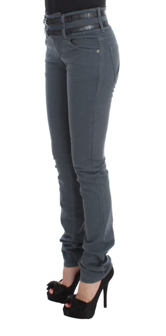 Jeans de mezclilla azul de algodón de corte slim ajustado a la cintura alta Galliano - Image 2