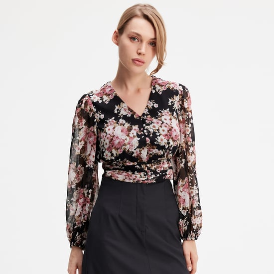 Short blouse with flower print - Image 2