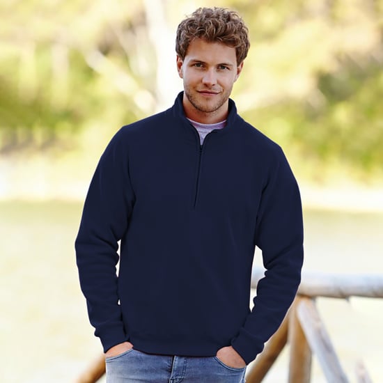 Fruit Of The Loom Mens Premium 70/30 Zip Neck Sweatshirt (Deep Navy) - Image 2