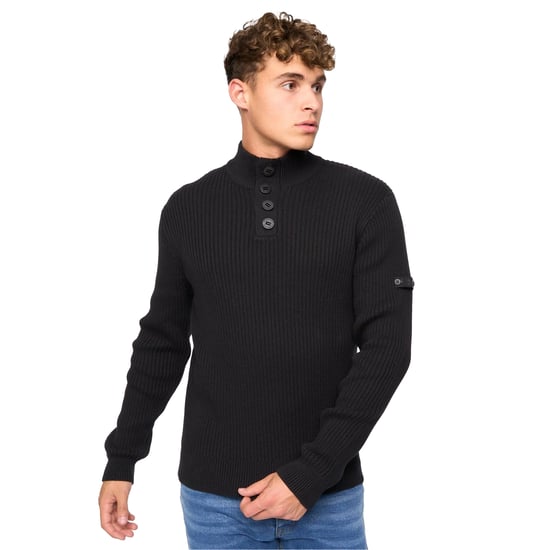 Crosshatch Mens Wellburys Chunky Knit Jumper (Black) - Image 1