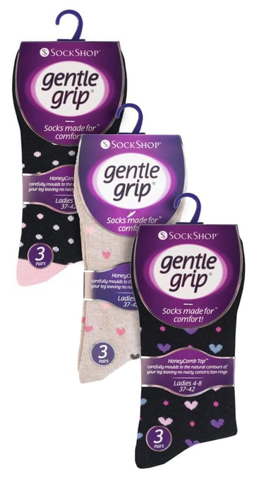 Paquete múltiple de 9 pares de calcetines no elásticos de algodón para mujer - Gentle Grip - Soft Top Striped Patterned Non Binding Socks - Heart Mix - Image 2
