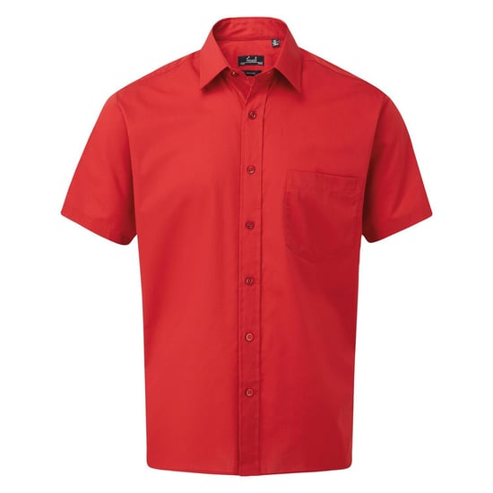 Premier Mens Short Sleeve Poplin Shirt (Red) - Image 1