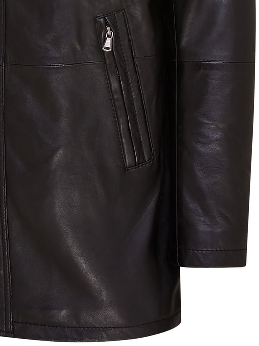 Mens Black Mid-Length Warm Leather Trench Coat - Varkaus