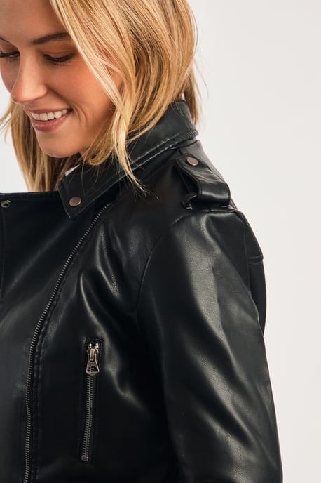 Black Faux Leather Biker Jacket - Image 4