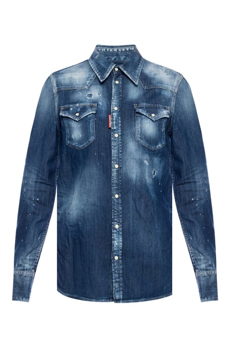 Dsquared2 Womens Western Distressed Blue Denim Shirt