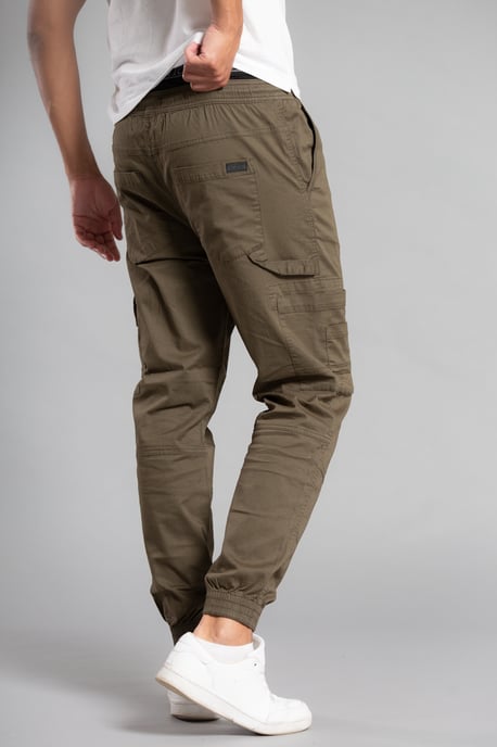 Khaki Cotton Drawstring Cargo Trousers