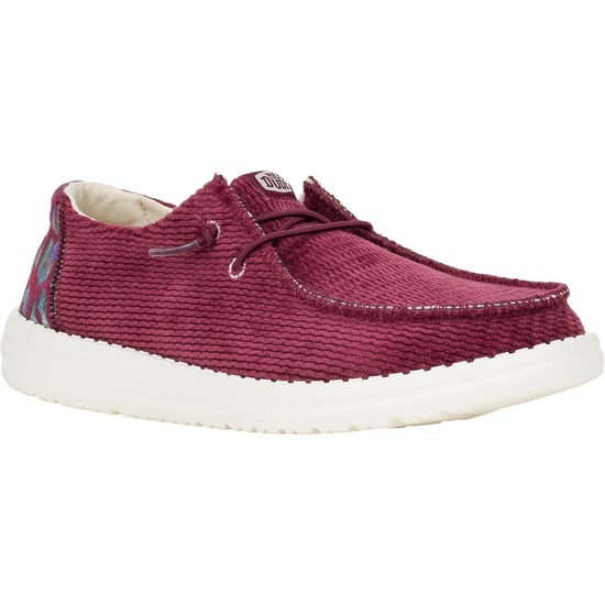 HEYDUDE Wendy Corduroy Leo Polyester Women's Burgundy Loafers - Image 1