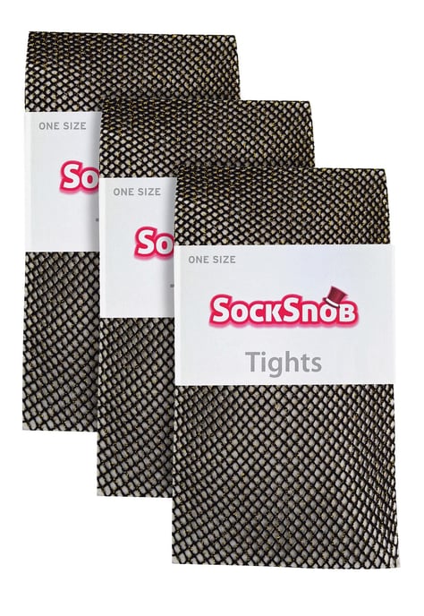 3 Pares Multipack Mallas de Red para Mujer | Snob de Calcetines | Medias con Estilo Ideal para Fiesta de Baile - Negro / Oro - Image 2