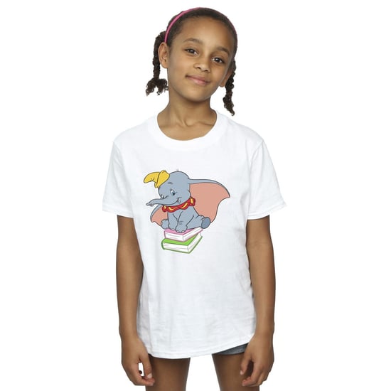 Disney Girls Dumbo Sitting On Books Cotton T-Shirt (White)