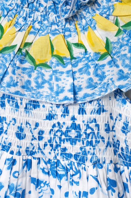 Tile Print Dress with Lemon Detail