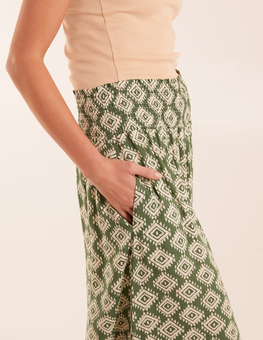 Shirred Waist Wide Leg Aztec Trouser