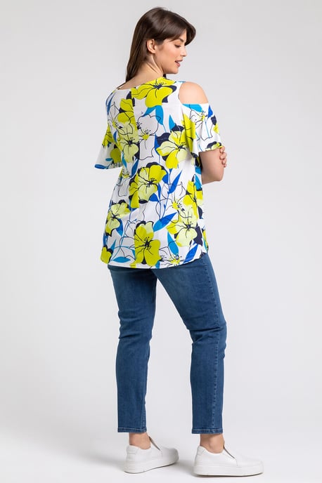 Curve Floral Print Cold Shoulder Top