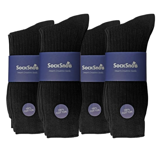 12 Pair Multipack Mens 100% Cotton Socks | Sock Snob | Ribbed Dress Socks - Black - Image 2