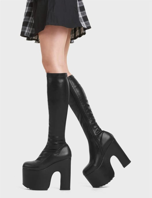 Lamoda Womens Awkward Chunky Platform Knee High Boots, Black