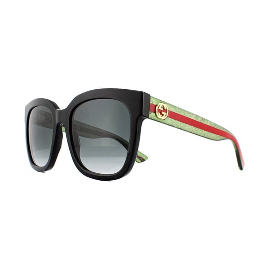 Gucci Sunglasses GG0034S 002 Black Glitter Green and Red Grey Gradient