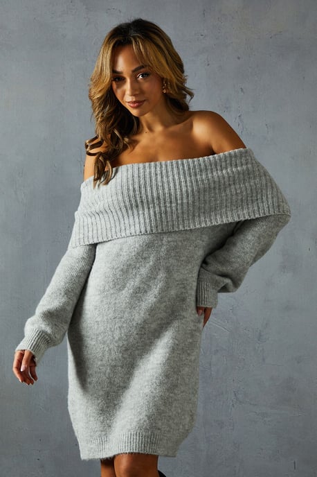 Premium Knit Bardot Foldover Jumper Dress