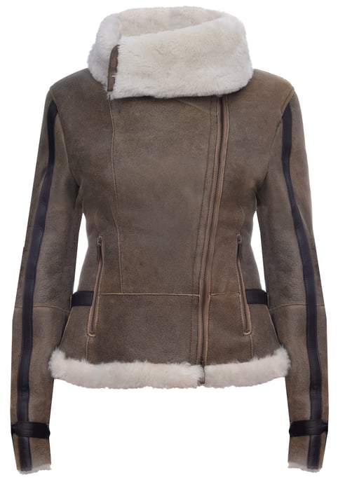 Womens Merino Sheepskin Aviator Leather Jacket-Asmara