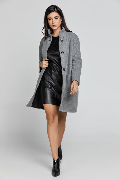 Wool Grey Coat with Upright Collar by Conquista Fashion