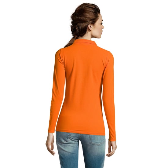 SOLS Womens/Ladies Perfect Long Sleeve Pique Polo Shirt (Orange) - Image 3