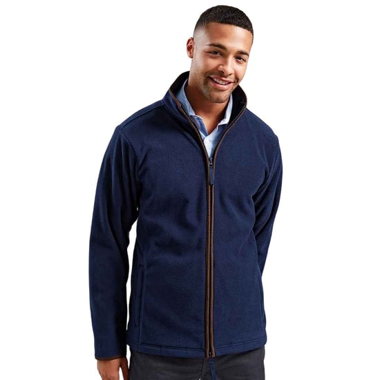 Premier Mens Artisan Fleece Jacket (Navy/Brown) - Image 3