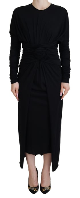 Vestido Midi Ajustado Negro de Lana con Capa para Mujer de Dolce & Gabbana - Image 1
