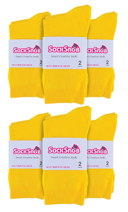 Calcetines de algodón ricos lisos para mujer | Paquete múltiple de 12 pares | Sock Snob | Calcetines de caña corta cómodos y coloridos para damas - Amarillo - Image 2