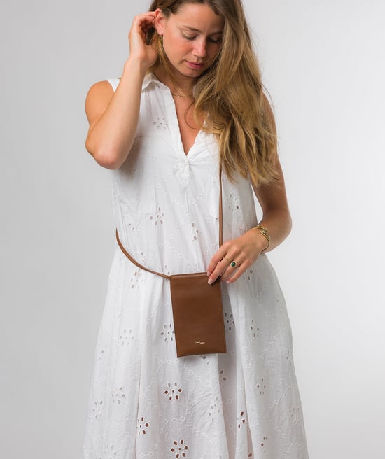 Lana' Chestnut Nappa Leather Cross Body Phone Bag