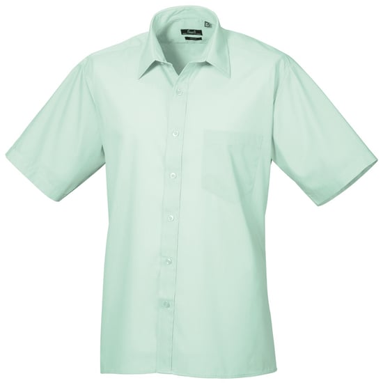 Premier Mens Short Sleeve Formal Poplin Plain Work Shirt (Aqua) - Image 1