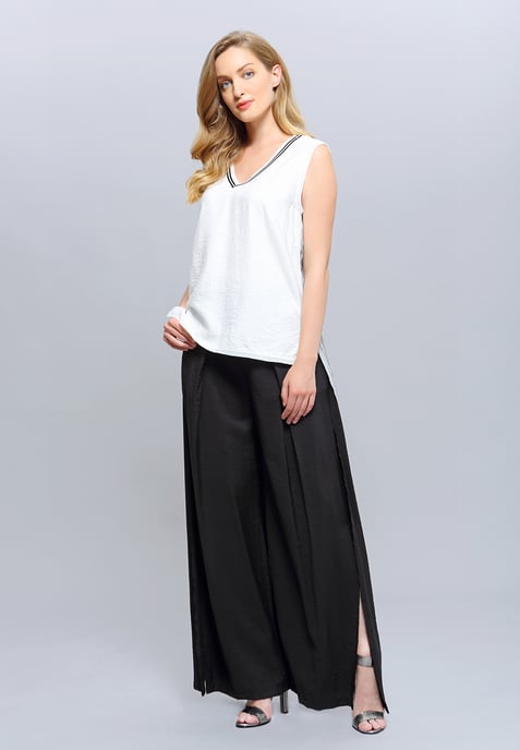 Long V-Neckline Bi-Material Top - Image 3