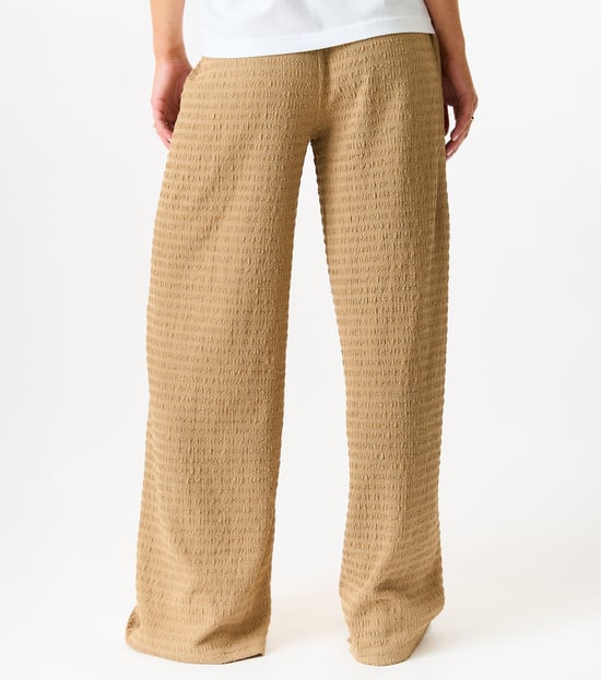Textured Elastic Waist Pull On Trousers