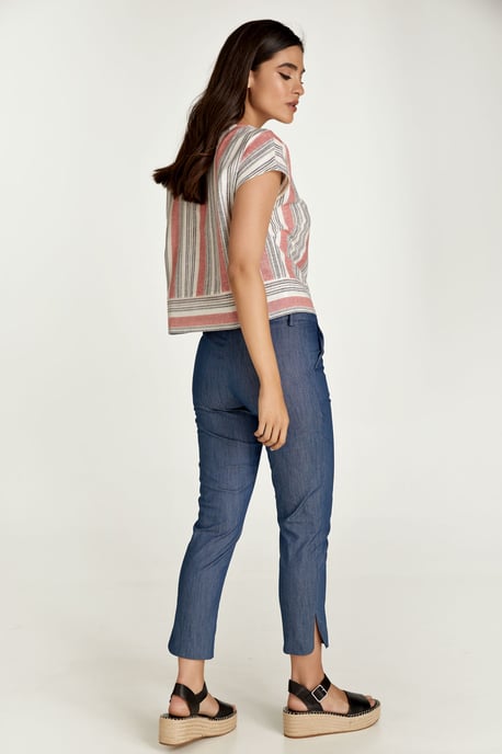 Coral Striped Linen Style Top