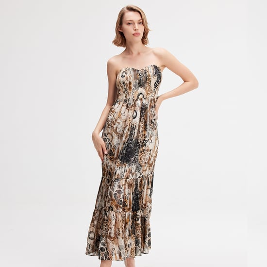 Bustier chiffon maxi dress with abstract floral print - Image 1