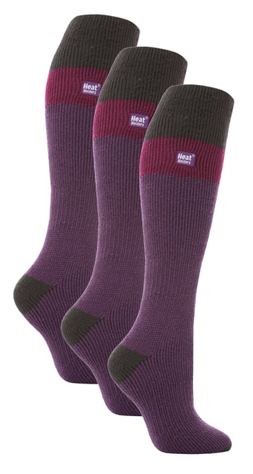 Heat Holders - 3 Pack Ladies Thermal Knee High Ski Socks | WoMens Thick Winter 2.3 TOG Long Skiing Socks - Purple / Charcoal - Image 1