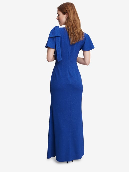Metallic Maxi Dress With V-Neck And Bow At Sleeve