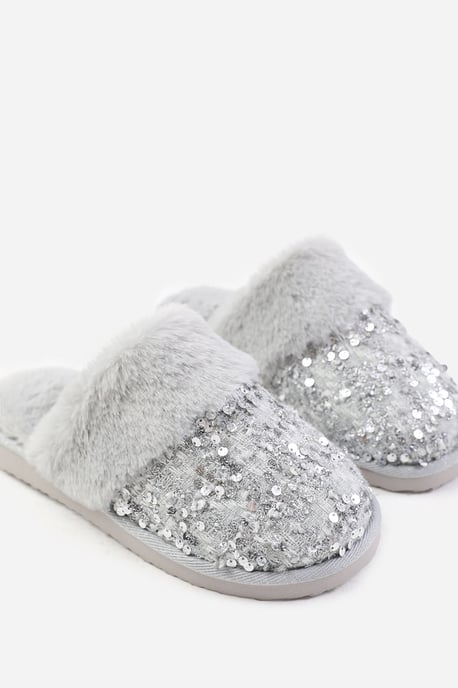 Wheres That From Womens 'Snuggle' Slip On Sequin Slippers With Fur Trim - Image 3
