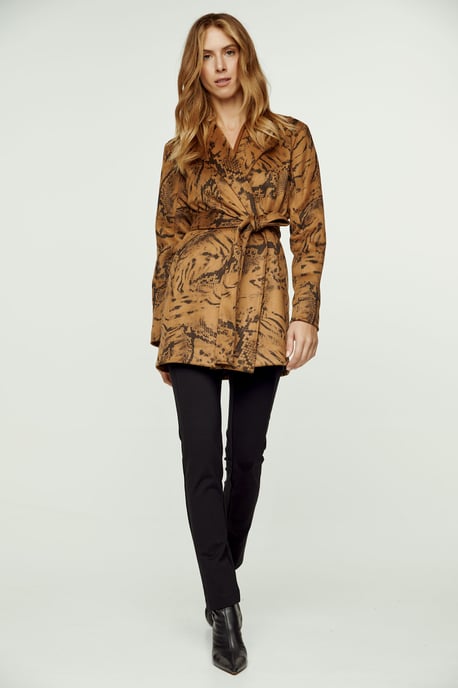 Brown Print Alcantara-Look Jacket with Belt
