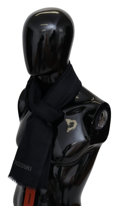 Missoni Men's Black Wool Knit Unisex Neck Wrap Fringe Scarf - Image 2