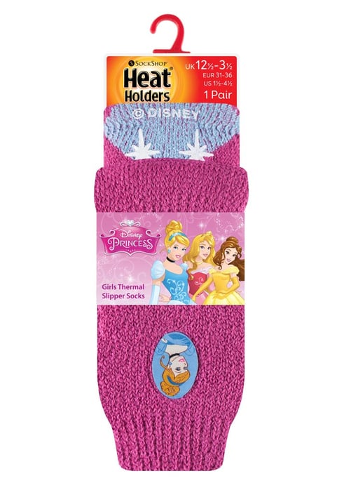 Heat Holders - Childrens Character Non Slip 2.3 TOG Winter Warm Thermal Slipper Socks with Grippers - Disney Princess - Image 2