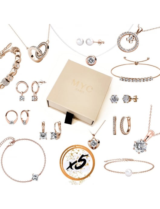 5 joyas sorpresa en una caja de regalo - Oro rosa y cristal - Image 1