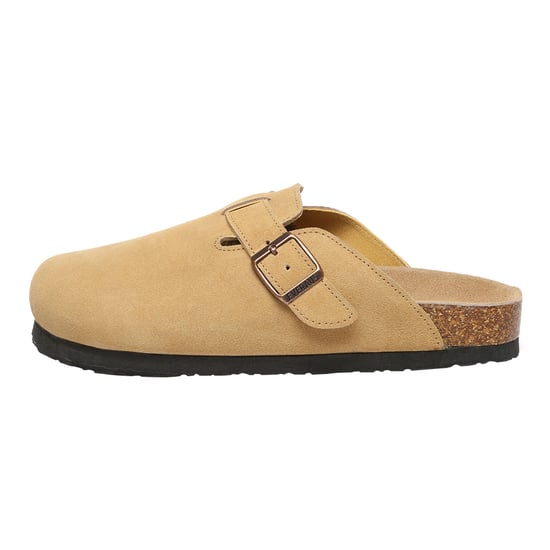 EVER AU Women Pintail Leather Comfort Clog Sandals - Camel Suede