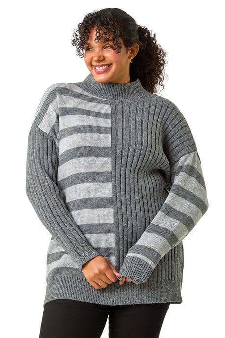 Curve Contrast Stripe High Neck Jumper