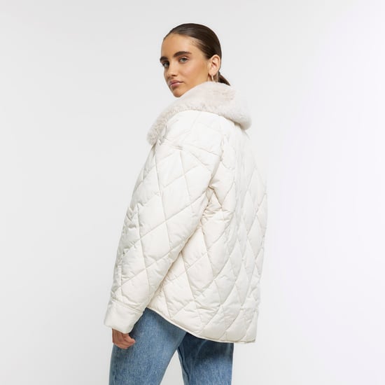 River Island Womens Padded Jacket Cream Faux Fur Collar
