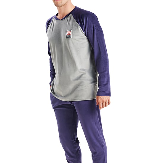 Men's long-sleeved round-neck velvet pajamas MU3