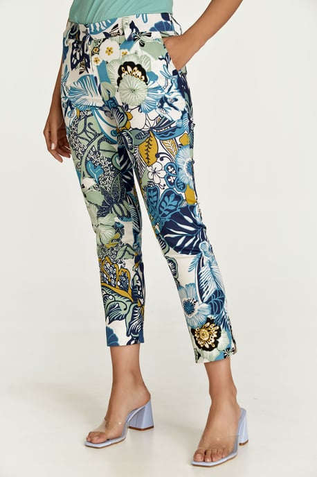 Pantalón de algodón floral en tonos azules y verdes - Image 4