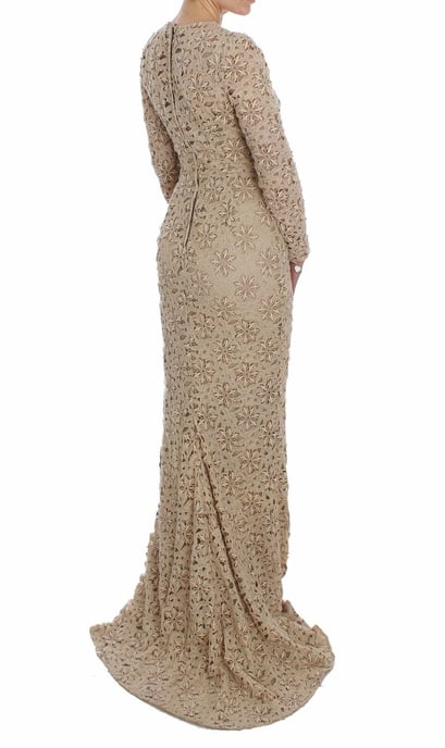 Vestido Maxi Sin Mangas de Encaje Floral Beige para Mujer de Dolce & Gabbana - Image 4