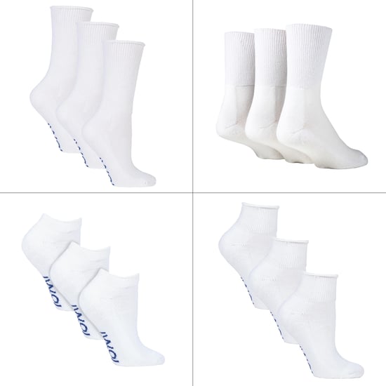Paquete de 12 Pares de Calcetines Diabéticos para Todo el Año | IOMI | Calcetines Extra Anchos para Tobillos, Piernas y Pies Hinchados | Calcetines Tobilleros para Diabéticos en Algodón y Bambú - Blanco - Image 1