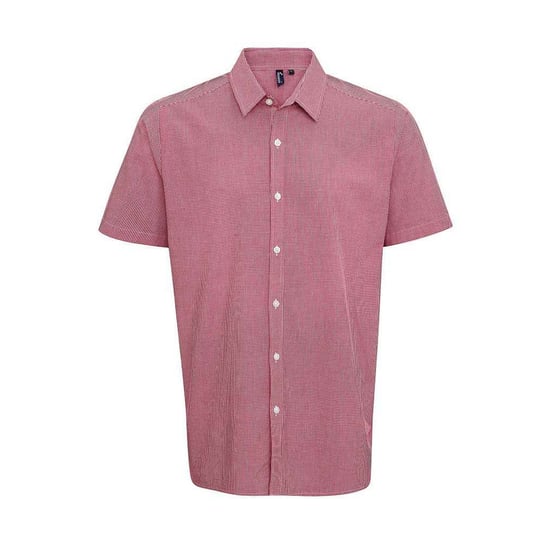 Premier Mens Gingham Cotton Short-Sleeved Shirt (Red/White) - Image 1