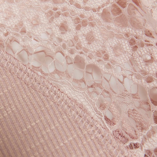 River Island Womens Top Pink Rib Lace Long Sleeve