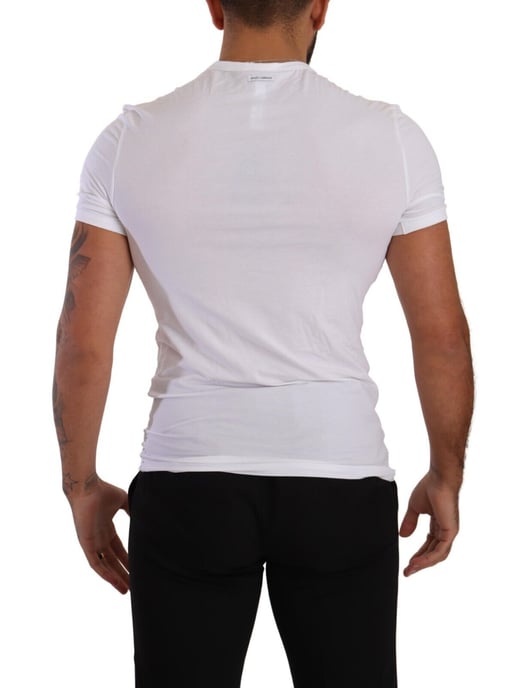 Camiseta de algodón elástica blanca de cuello redondo para hombre de Dolce & Gabbana - Image 3