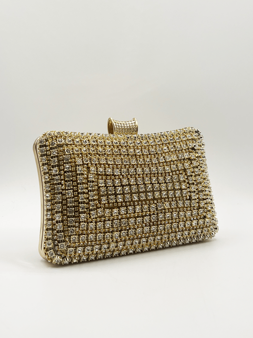 Gold Diamonte clutch with round handle